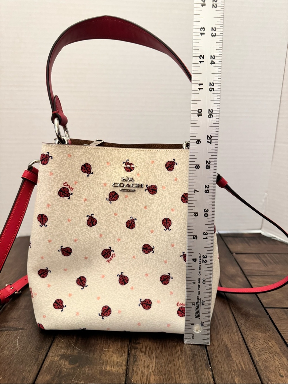 Coach C Mini Town Bucket Bag Ladybug Floral Print Red White Y2K - Picture 16 of 16